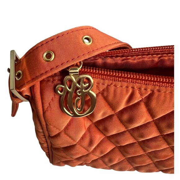 Vera Bradley Quilted Shoulder Bag In Orange With Gold Monogram & Zipper Closure - Picture 5 of 16
